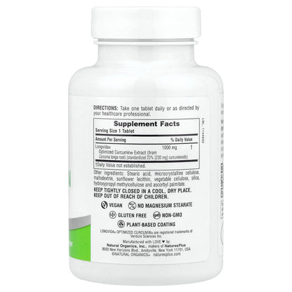 NaturesPlus, Pro Longvida® Curcumin 1000, 1,000 mg, 30 Tablets