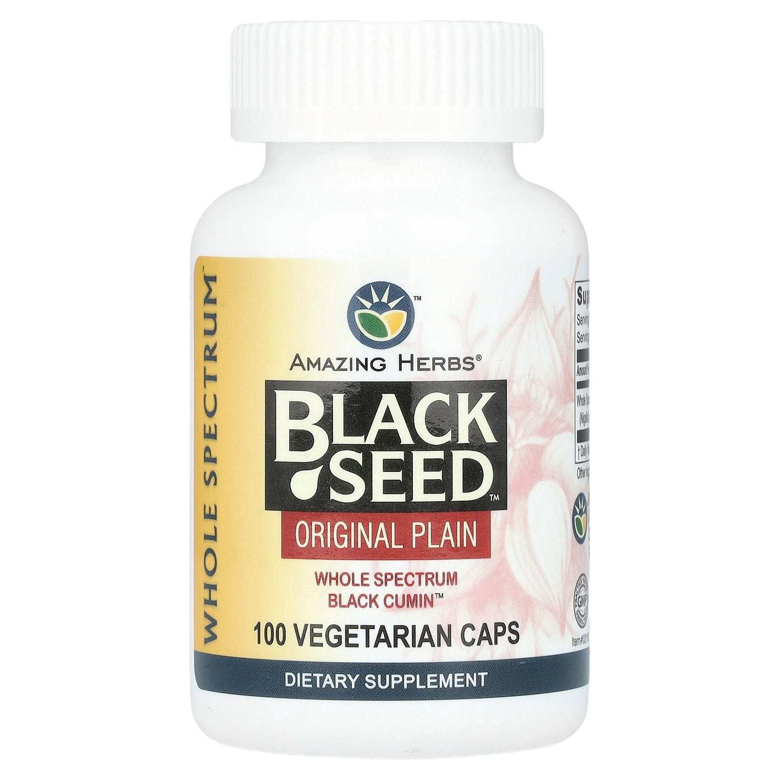 Amazing Herbs, Black Seed™, Original Plain, 100 Vegetarian Caps (475 mg per Capsule)