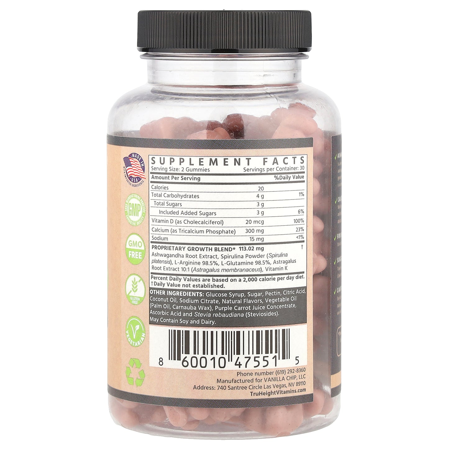 TruHeight, Growth Gummies, Multivitamin, For Ages 5+, Watermelon, 60 Gummies