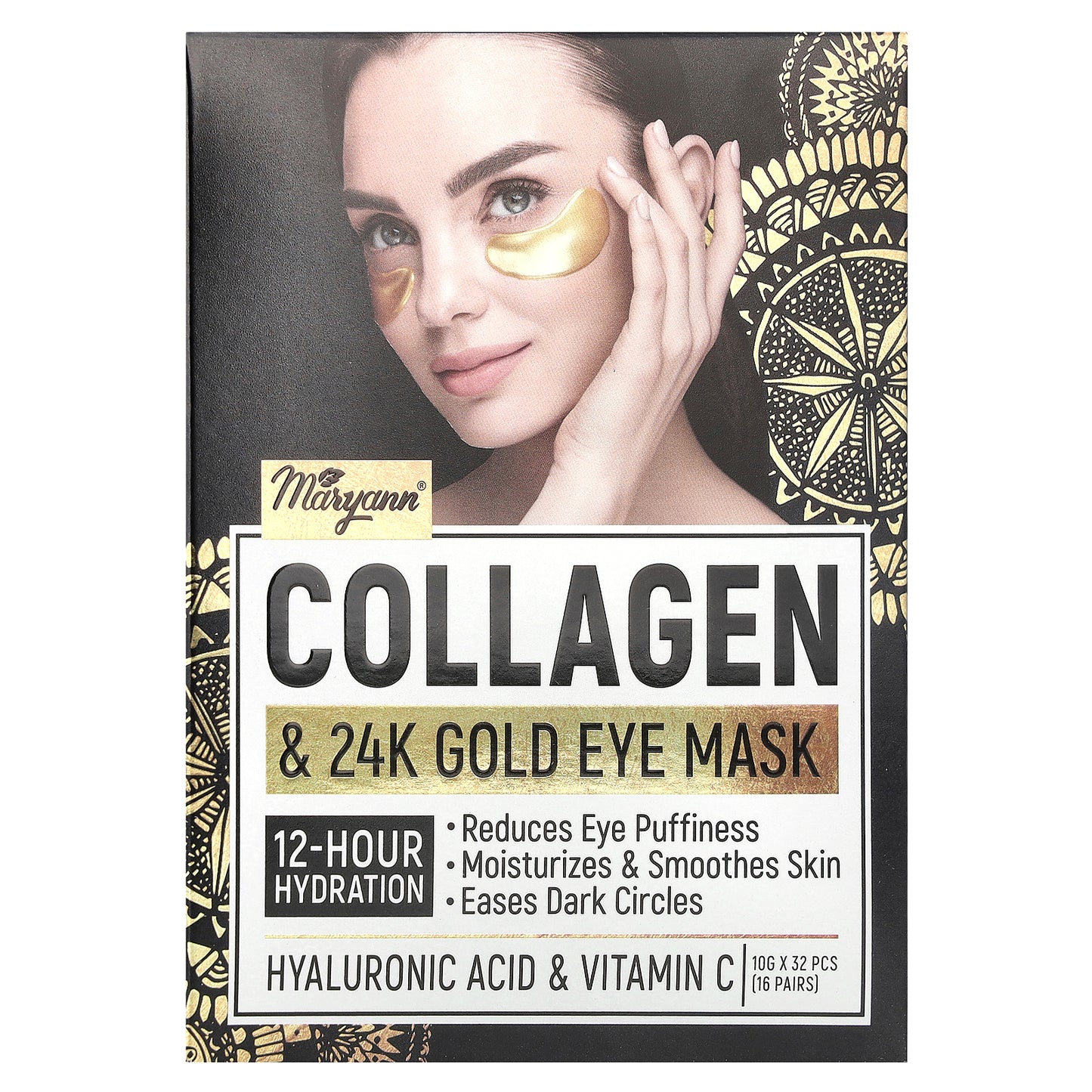 MaryAnn Organics, Collagen & 24K Gold Eye Mask, 32 Pieces, (10 g) Each