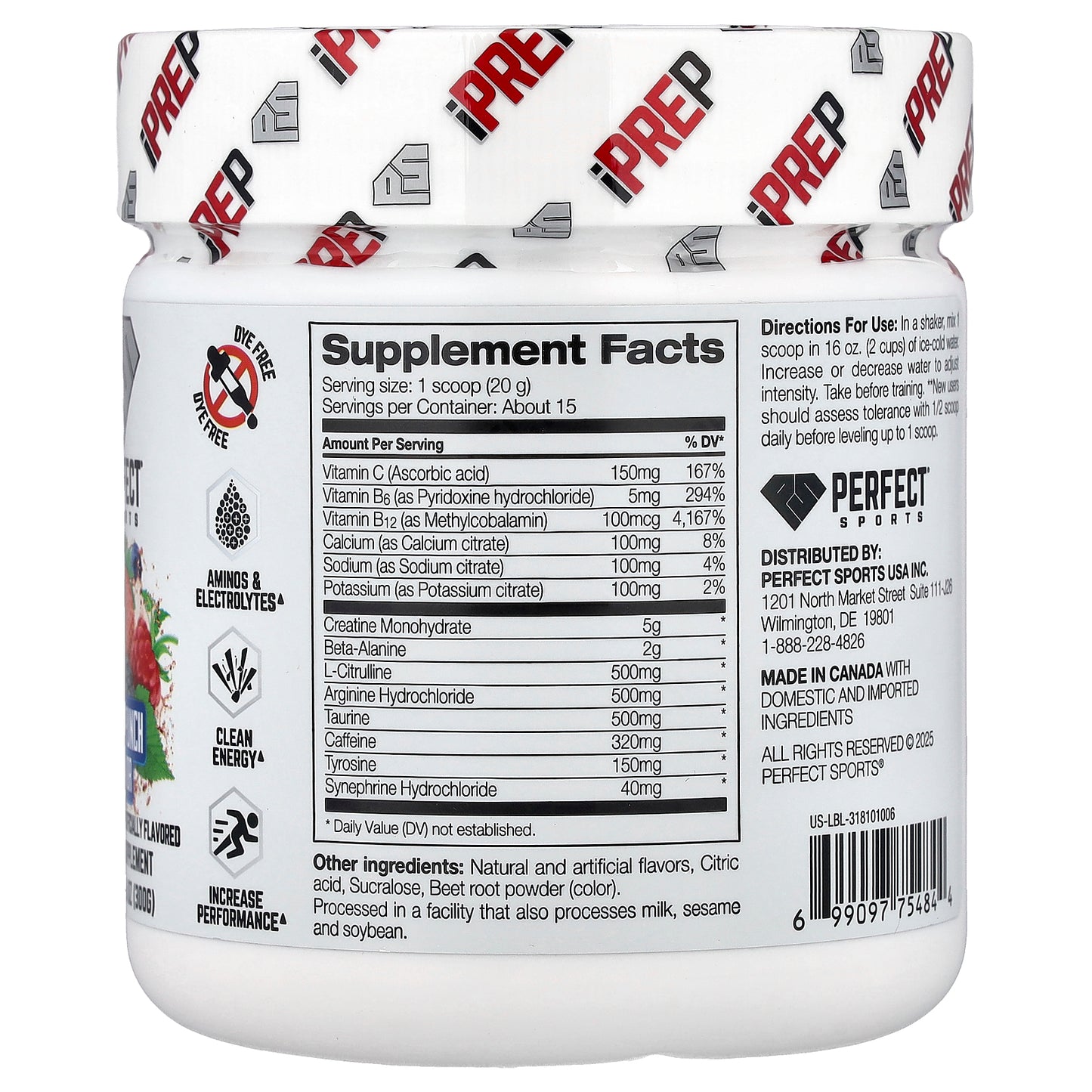 PERFECT Sports, iPrep, Advanced Pre-Workout, Fruit Punch, 10.6 oz (300 g)
