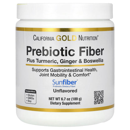 California Gold Nutrition, Prebiotic Fiber Plus Turmeric Extract, Organic Ginger Extract and Boswellia Extract , 6.7 oz (189 g)