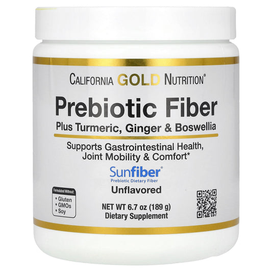 California Gold Nutrition, Prebiotic Fiber Plus Turmeric Extract, Organic Ginger Extract and Boswellia Extract , 6.7 oz (189 g)