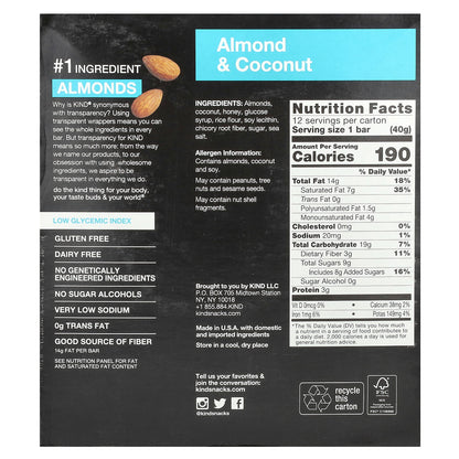 KIND Bars, Almond & Coconut, 12 Bars, 1.4 oz (40 g) Each