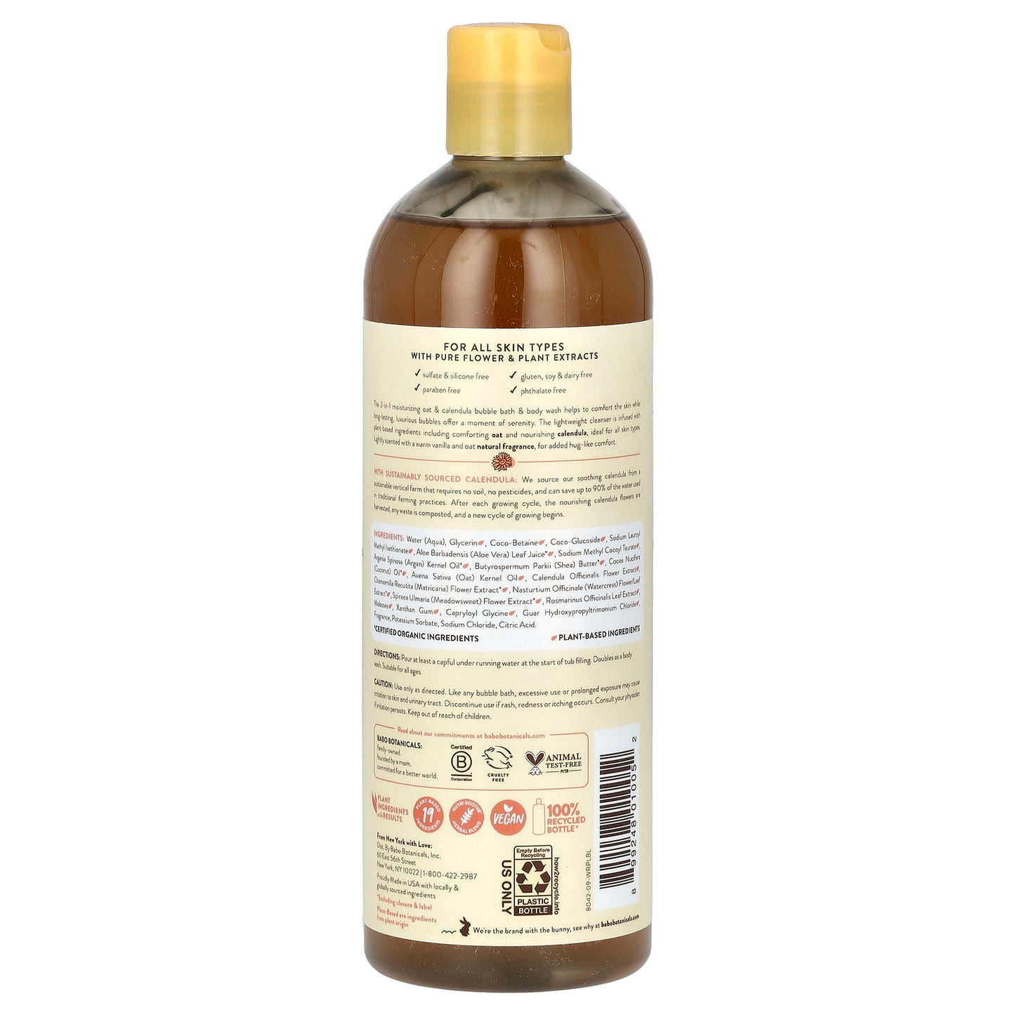 Babo Botanicals, Bubble Bath & Wash, Moisturizing Oat & Calendula, 15 fl oz (450 ml)