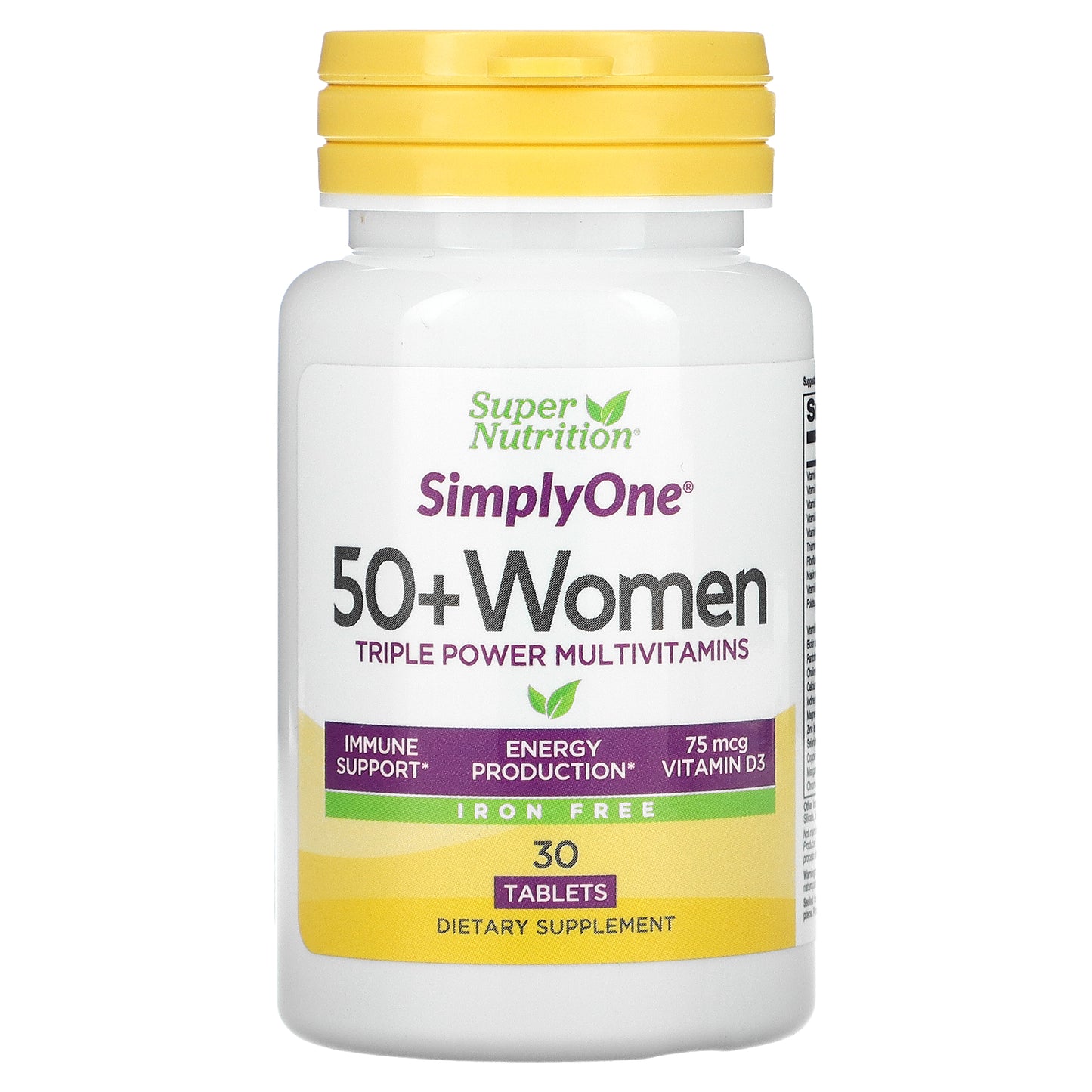 Super Nutrition, SimplyOne, Women’s 50+ Triple Power Multivitamins, Iron Free, 30 Tablets