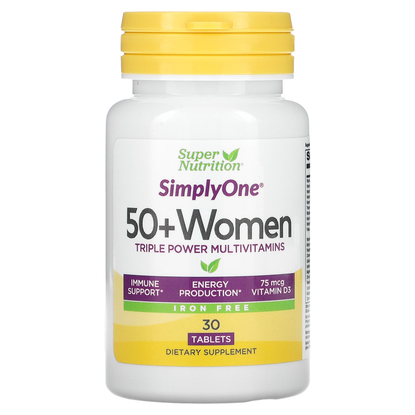 Super Nutrition, SimplyOne, Women’s 50+ Triple Power Multivitamins, Iron Free, 30 Tablets