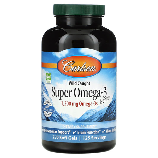 Carlson, Wild Caught Super Omega-3 Gems, 1,200 mg, 250 Soft Gels (600 mg per Soft Gel)