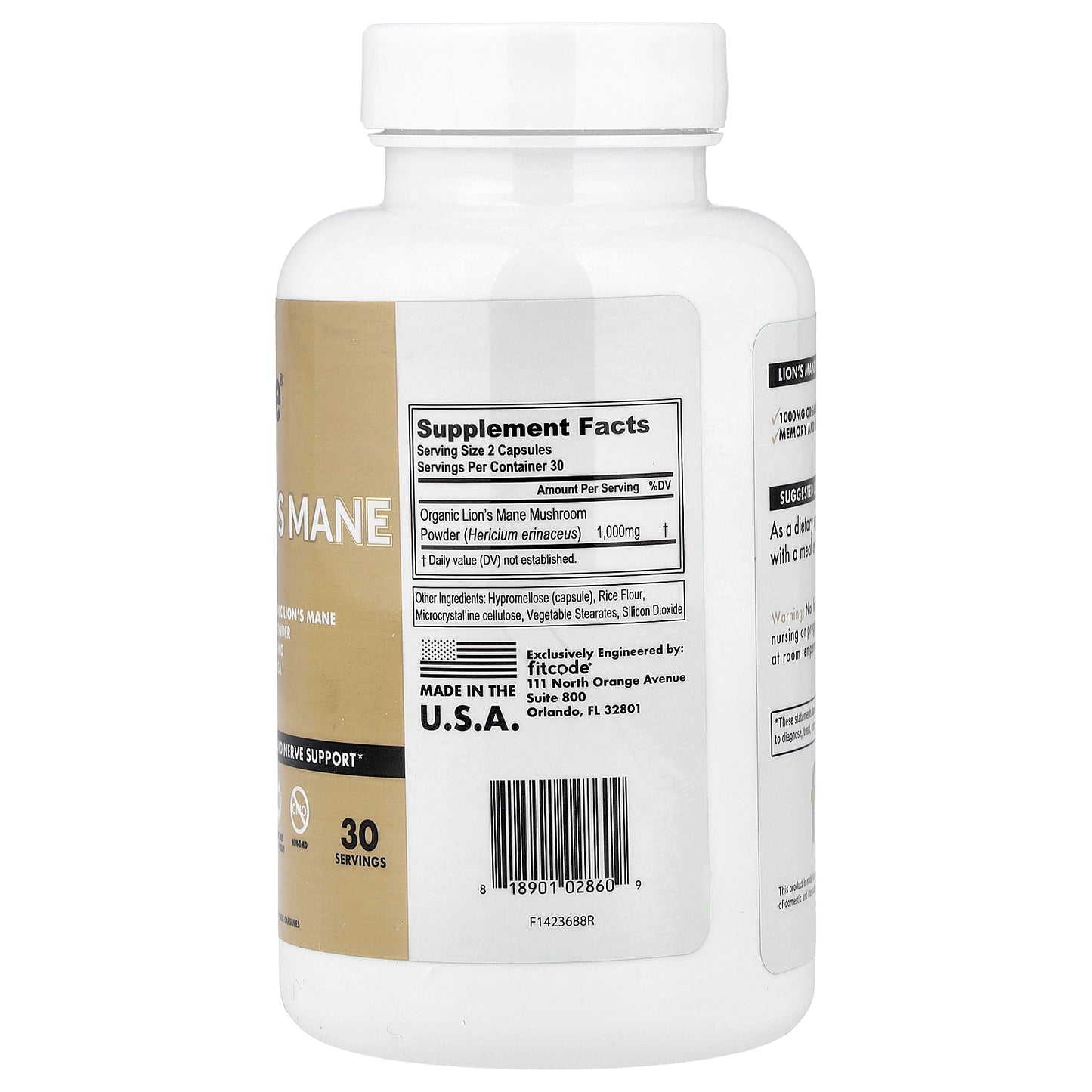 fitcode, Lion's Mane, 60 Veggie Capsules (500 mg per Capsule)