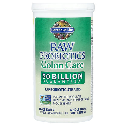 Garden of Life, RAW Probiotics, Colon Care, Shelf-Stable, 30 Vegetarian Capsules