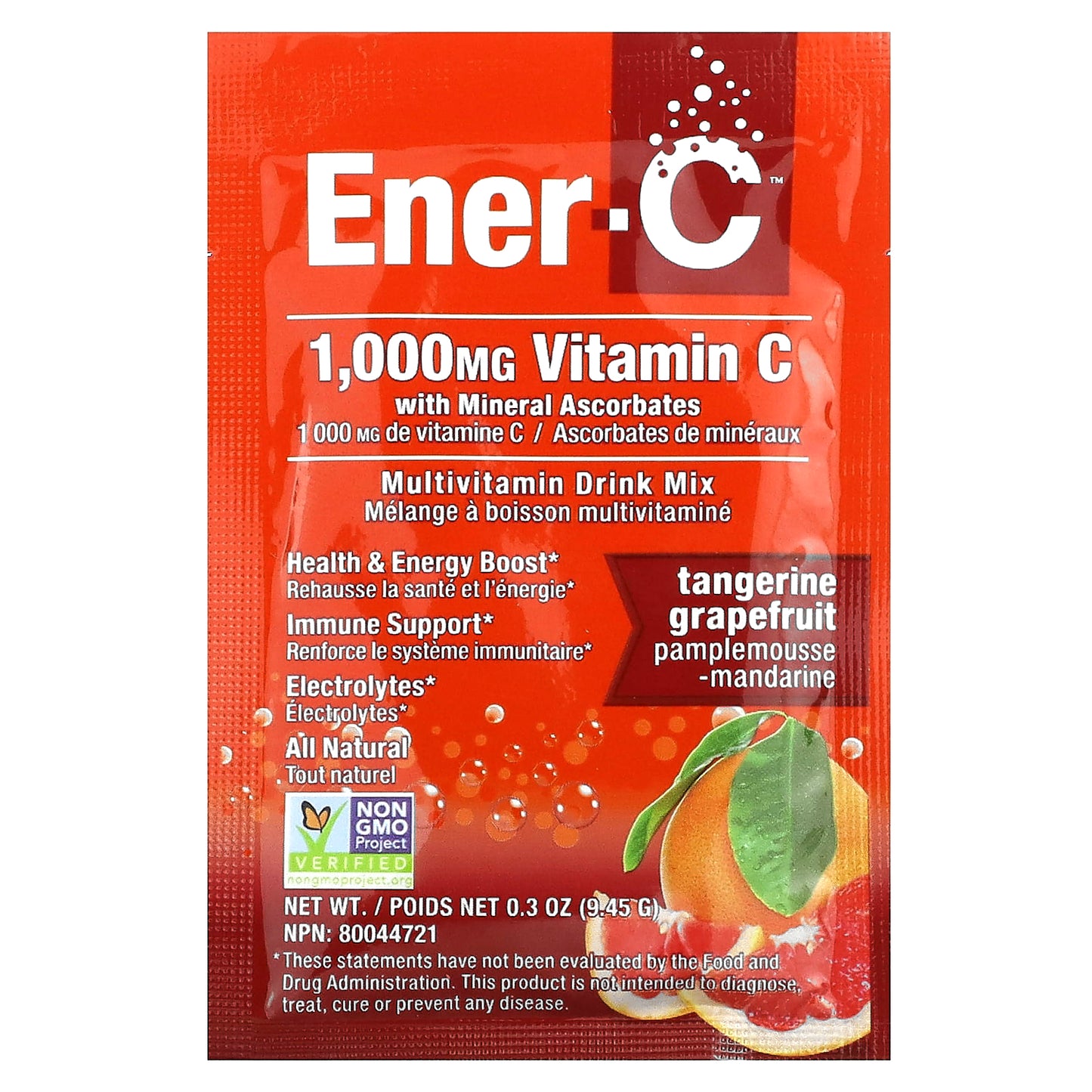 Ener-C, Vitamin C, Bubbly Multivitamin Drink Mix, Tangerine Grapefruit, 1,000 mg, 30 Packets