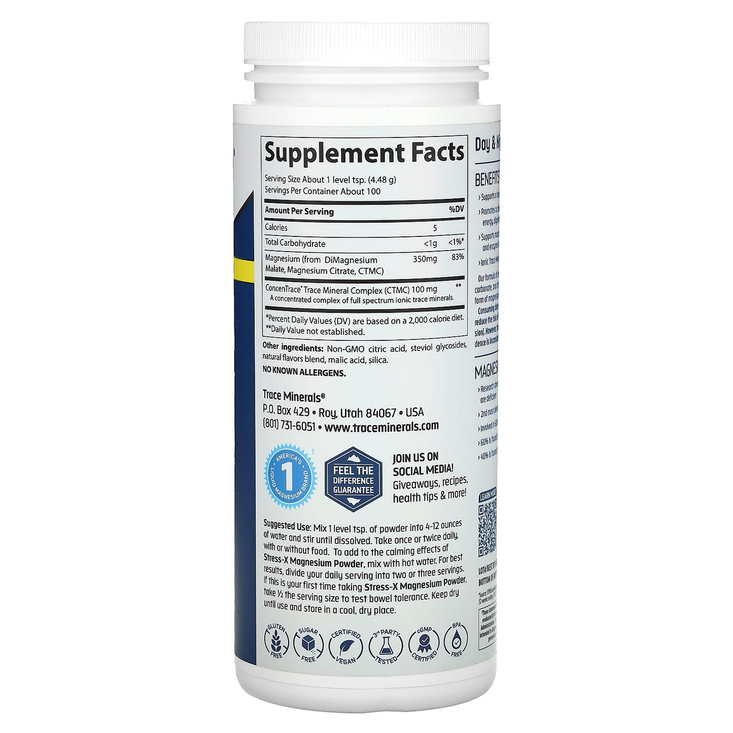 Trace, Stress-X, Magnesium Powder, Lemon Lime, 350 mg, 15.8 oz (448 g)