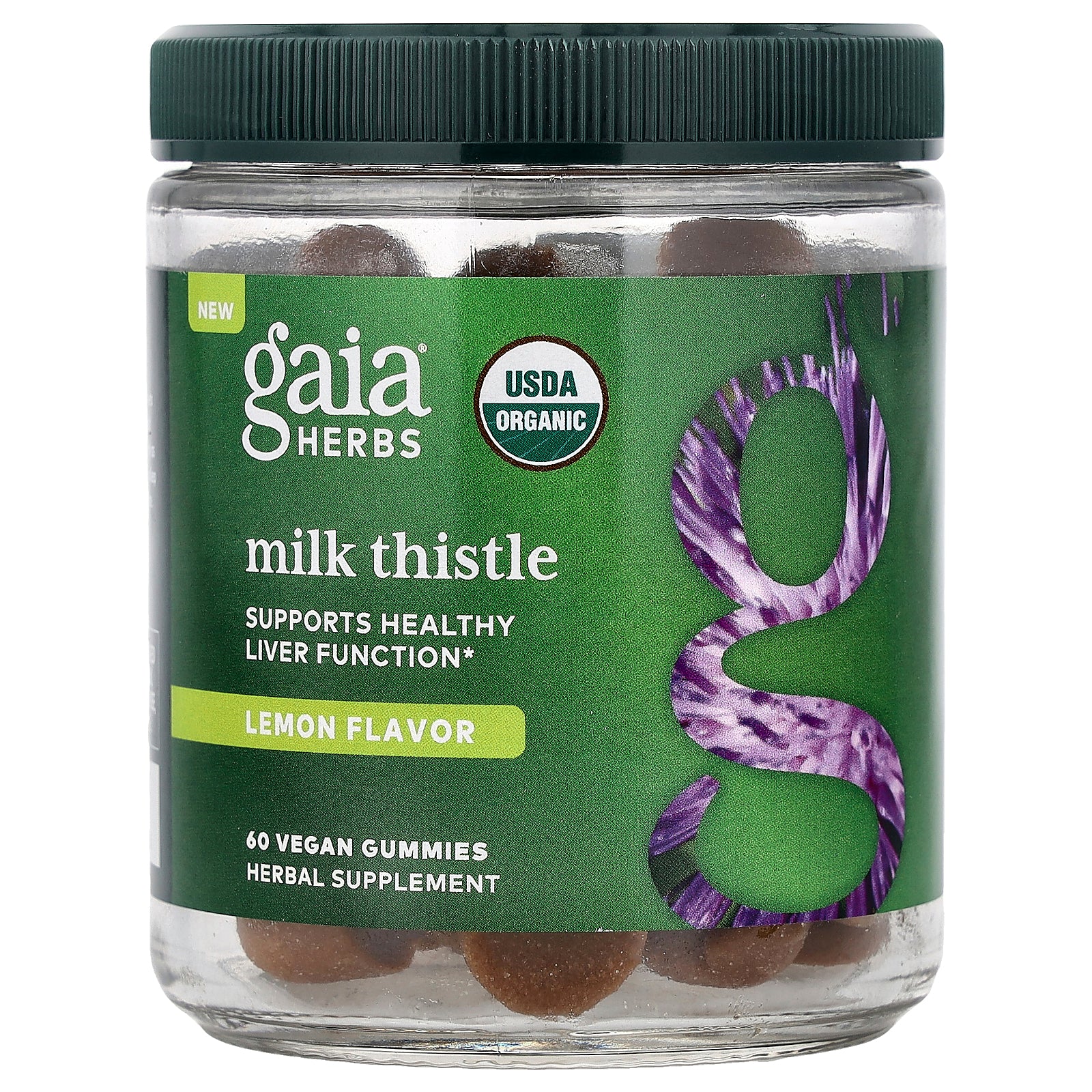 Gaia Herbs, Milk Thistle Gummies, Lemon, 60 Vegan Gummies