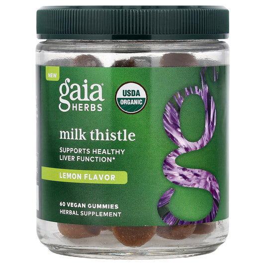 Gaia Herbs, Milk Thistle Gummies, Lemon, 60 Vegan Gummies