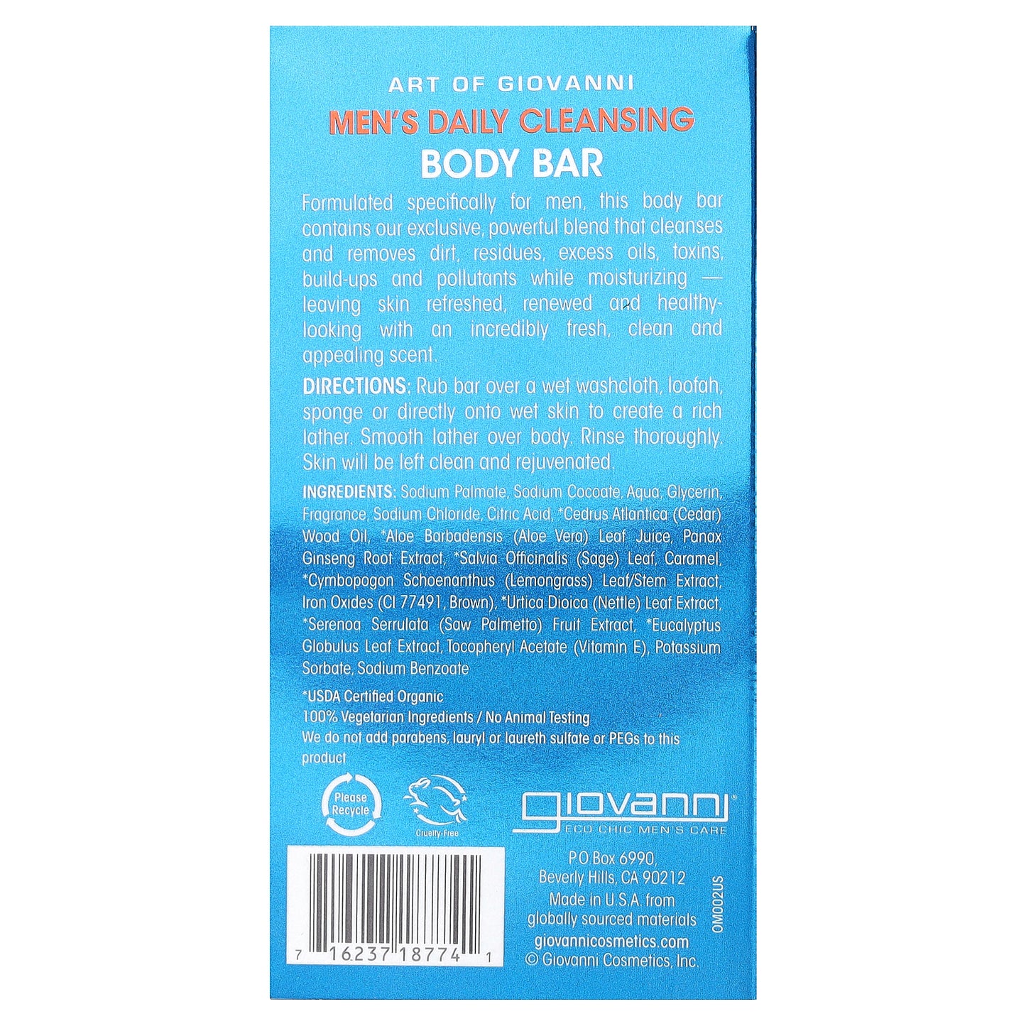 Art Of Giovanni, Men, Daily Cleansing Body Bar with Ginseng and Eucalyptus, 5 oz (141 g)