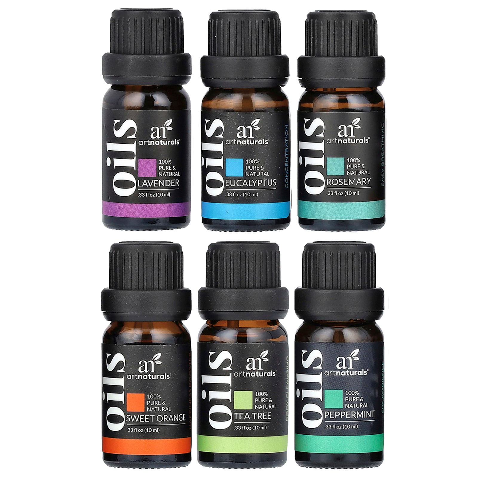 artnaturals, Top 6 Essential Oils Set, 6 Piece Set, .33 fl oz (10 ml) Each