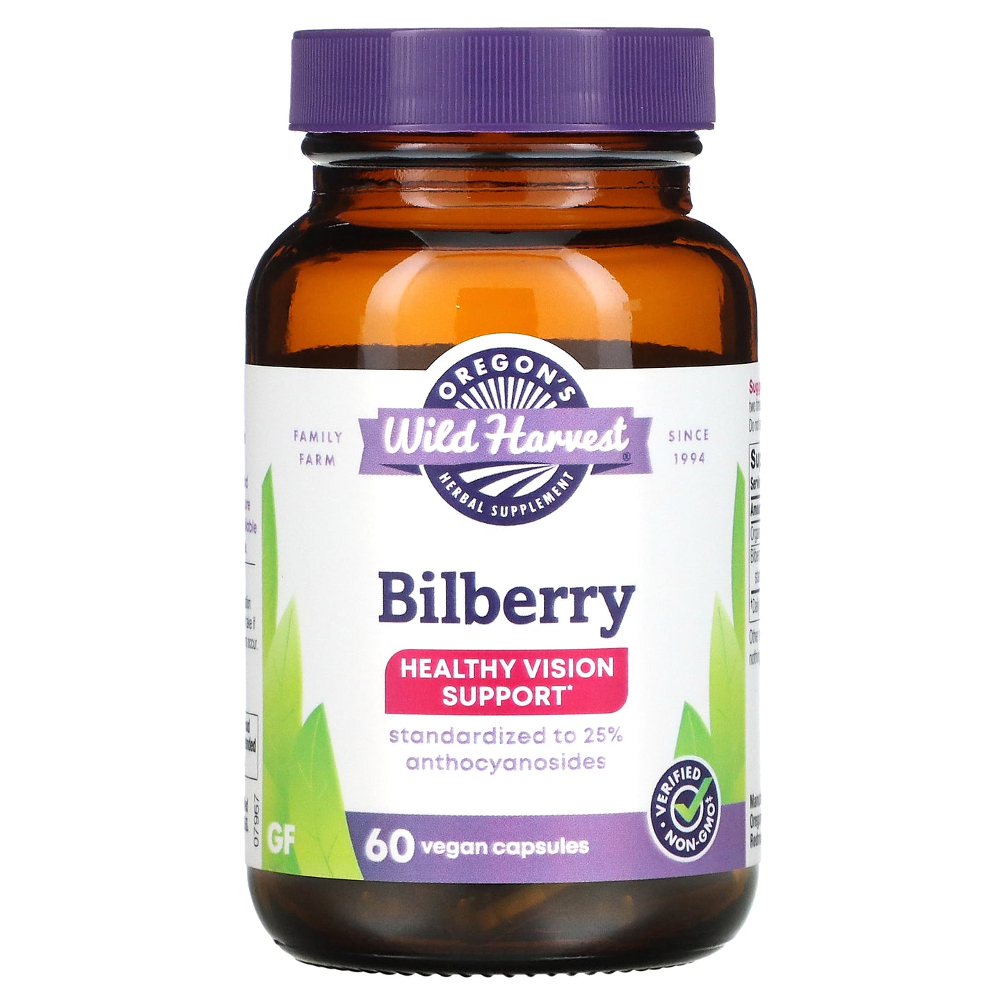 Oregon's Wild Harvest, Bilberry, Healthy Vision Support, 60 Vegan Capsules