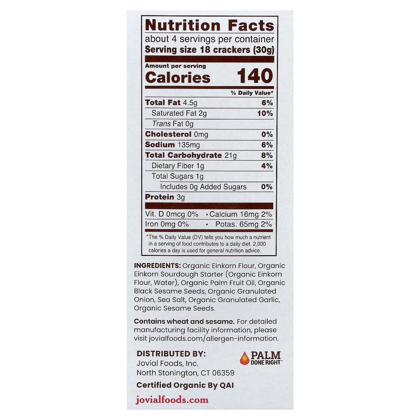 Jovial, Organic Sourdough Einkorn Crackers, Everything, 4.5 oz (128 g)