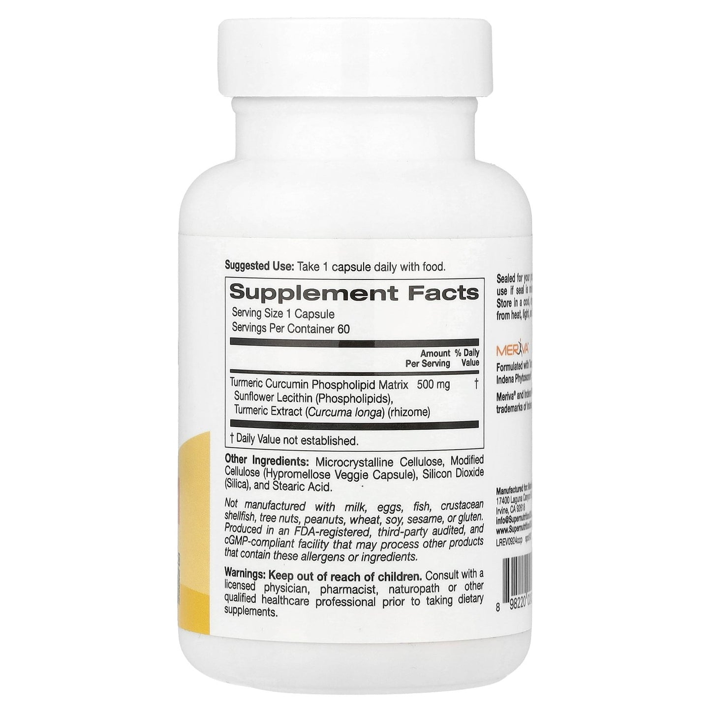 Super Nutrition, Turmeric Curcumin Phytosome Meriva®, 500 mg, 60 Veggie Capsules