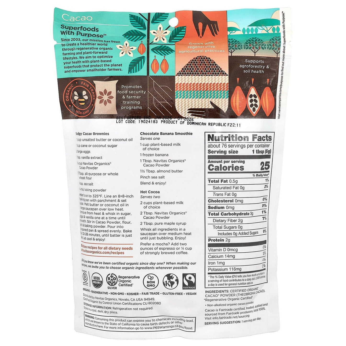 Navitas Organics, Organic Cacao Powder, Unsweetened, 16 oz (454 g)