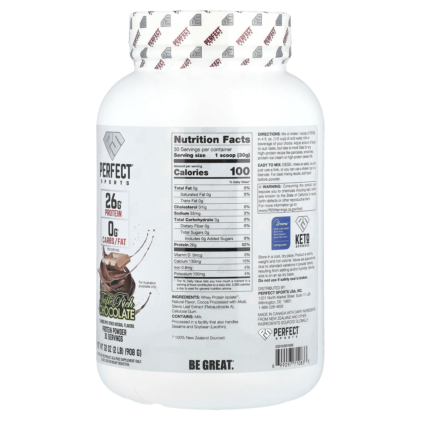 PERFECT Sports, Diesel®, New Zealand Whey Isolate, Triple Rich Chocolate, 2 lb (908 g)