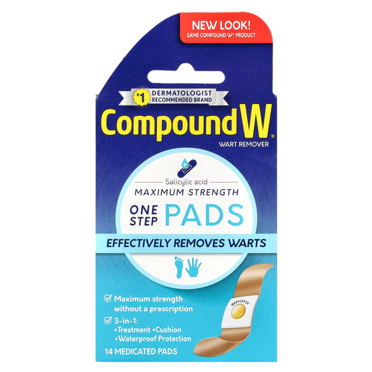 Compound W, Wart Remover, One Step Pads, Maximum Strength, 14 Medicated Pads