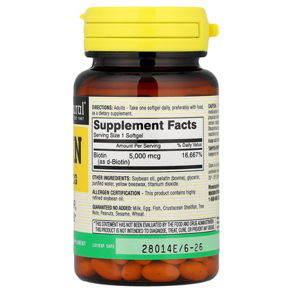 Mason Natural, Biotin, 5,000 mcg, 60 Softgels