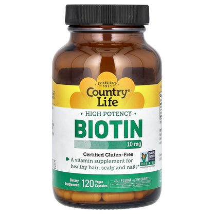 Country Life, High Potency Biotin, 10 mg, 120 Vegan Capsules