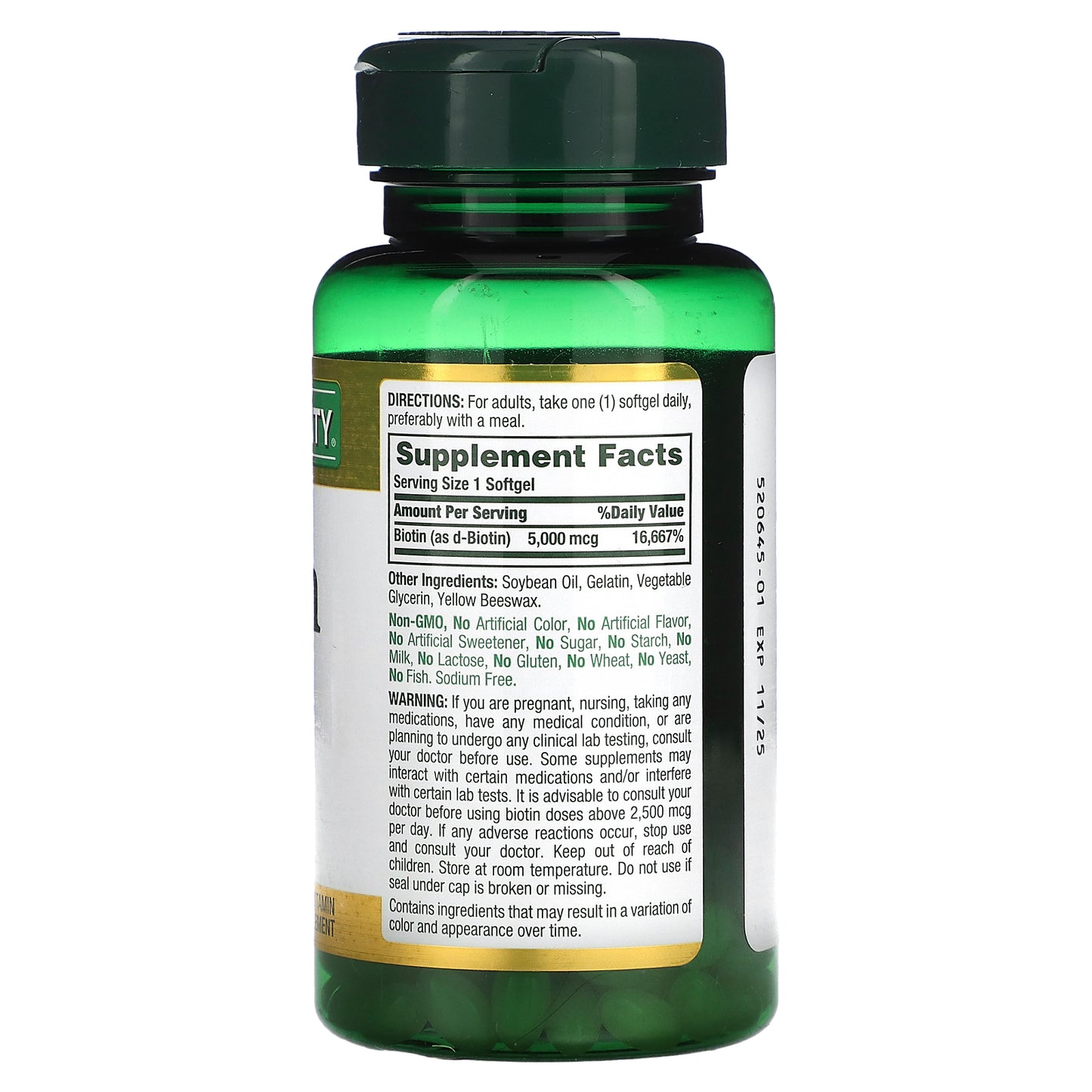 Nature's Bounty, Biotin, 5,000 mcg, 72 Rapid Release Softgels