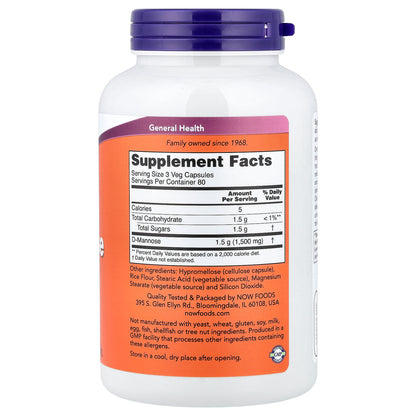 NOW Foods, D-Mannose, 500 mg, 240 Veg Capsules
