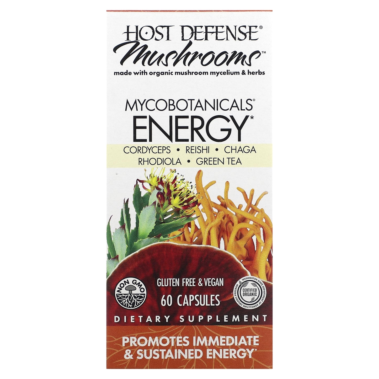 Host Defense, Mushrooms, MycoBotanicals, Energy, 60 Capsules