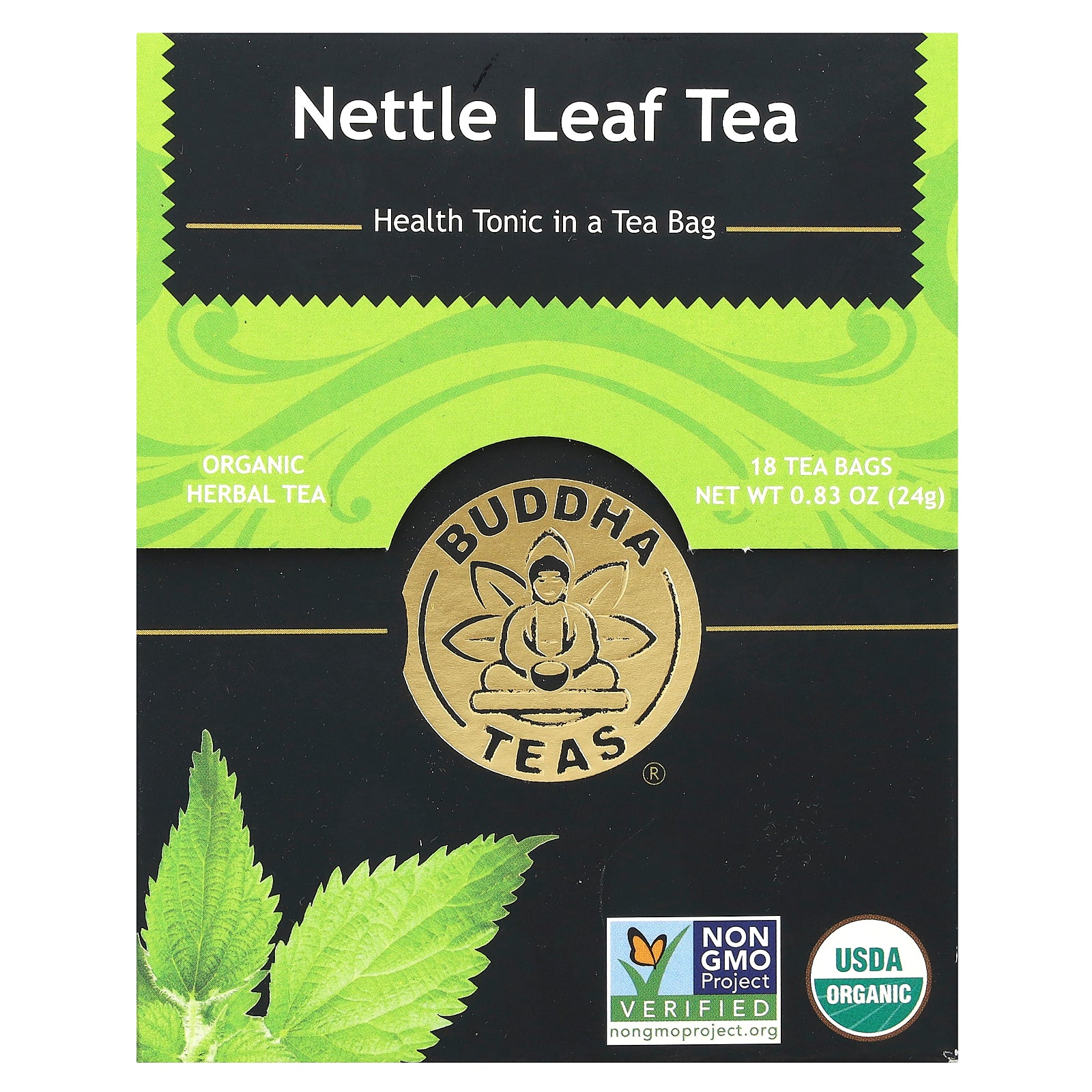 Buddha Teas, Organic Herbal Tea, Nettle Leaf, Caffeine Free , 18 Tea Bags, 0.83 oz (24 g)