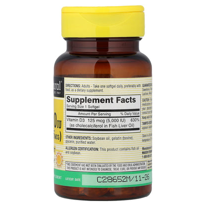 Mason Natural, Vitamin D3, 125 mcg (5000 IU), 100 Softgels