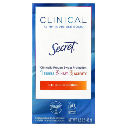 Secret, Clinical, 72 Hr Invisible Solid, Antiperspirant/Deodorant, Stress Response, 1.6 oz (45 g)