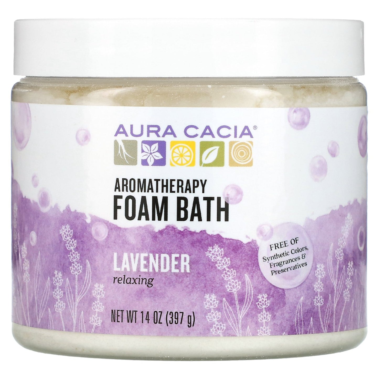 Aura Cacia, Aromatherapy Foam Bath, Relaxing Lavender, 14 oz (397 g)