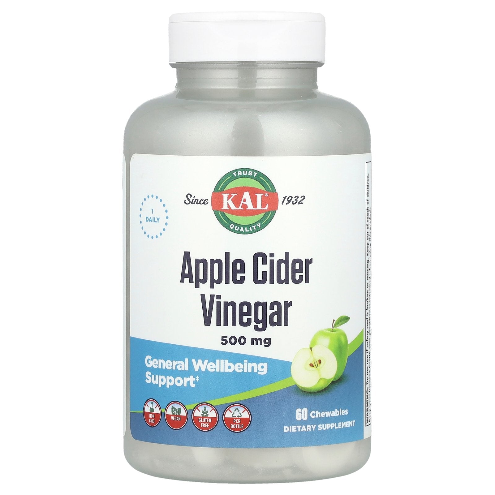 KAL, Apple Cider Vinegar, Green Apple, 500 mg, 60 Chewables