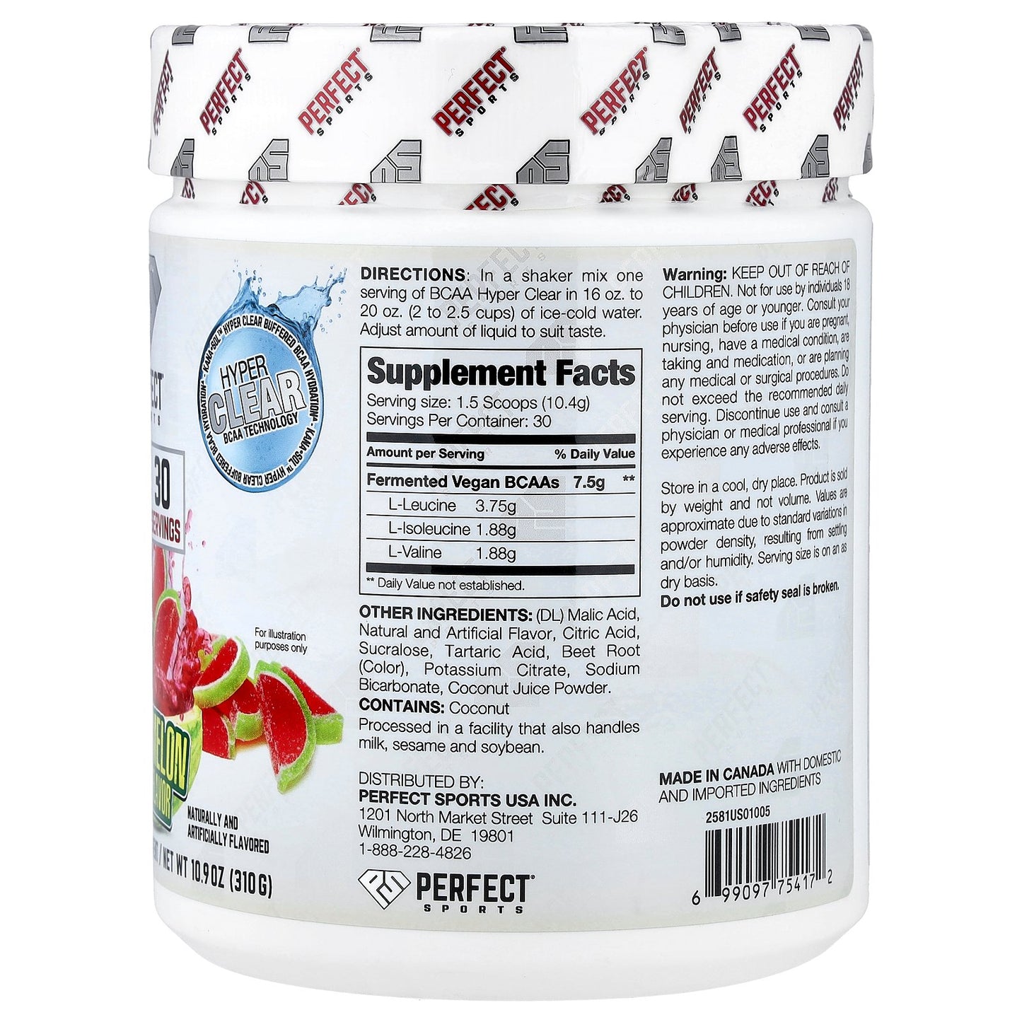 PERFECT Sports, BCAA Hyper Clear, Watermelon Candy, 10.9 oz (310 g)