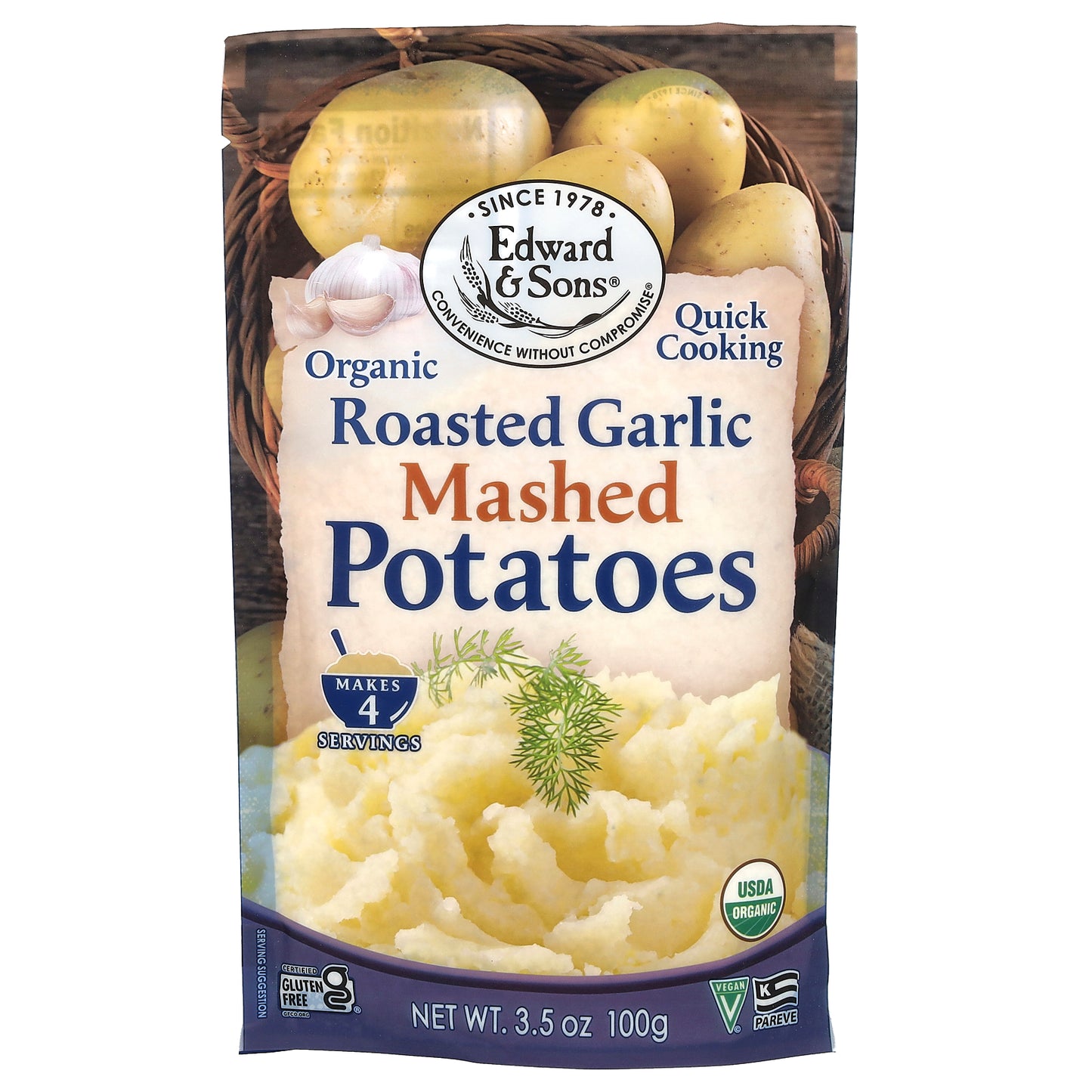 Edward & Sons, Organic Mashed Potatoes, Roasted Garlic, 3.5 oz (100 g)