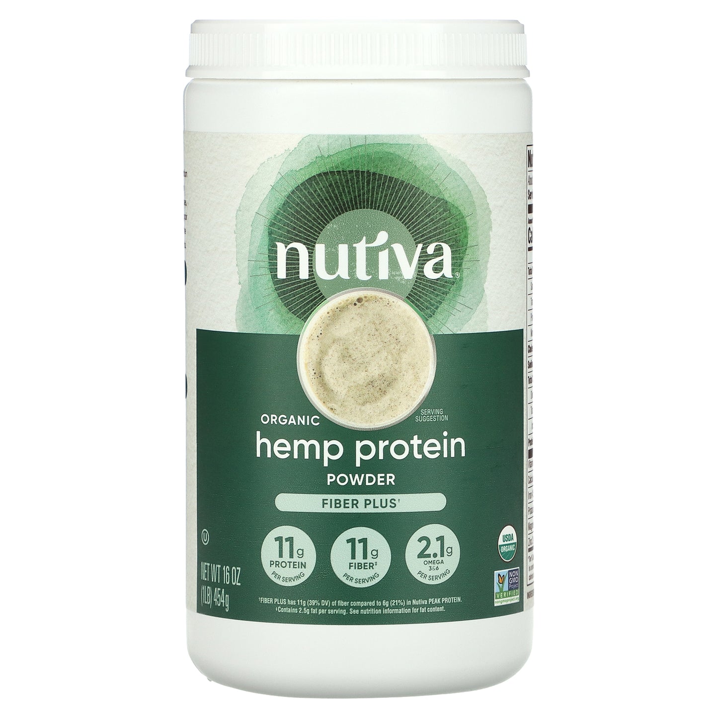 Nutiva, Organic Hemp Protein Powder, Fiber Plus, 1 lb (454 g)