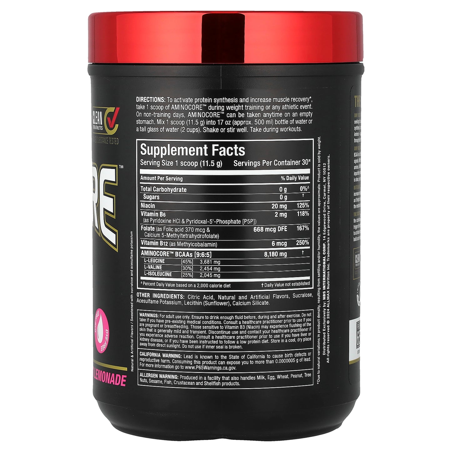 ALLMAX, AMINOCORE™ BCAA, Pink Lemonade, 0.76 lbs (345 g)
