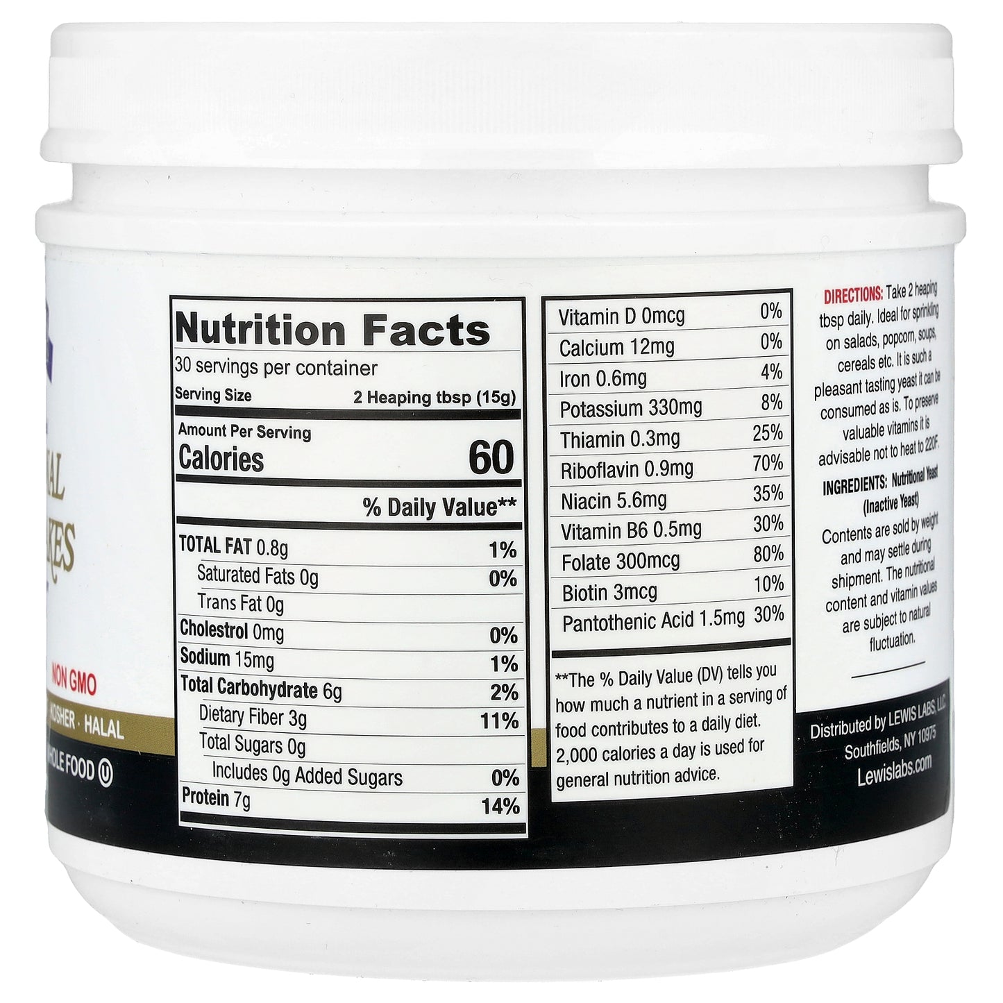 Lewis Labs, Nutritional Yeast Flakes, Cheesy Nutty, 16 oz (454 g)