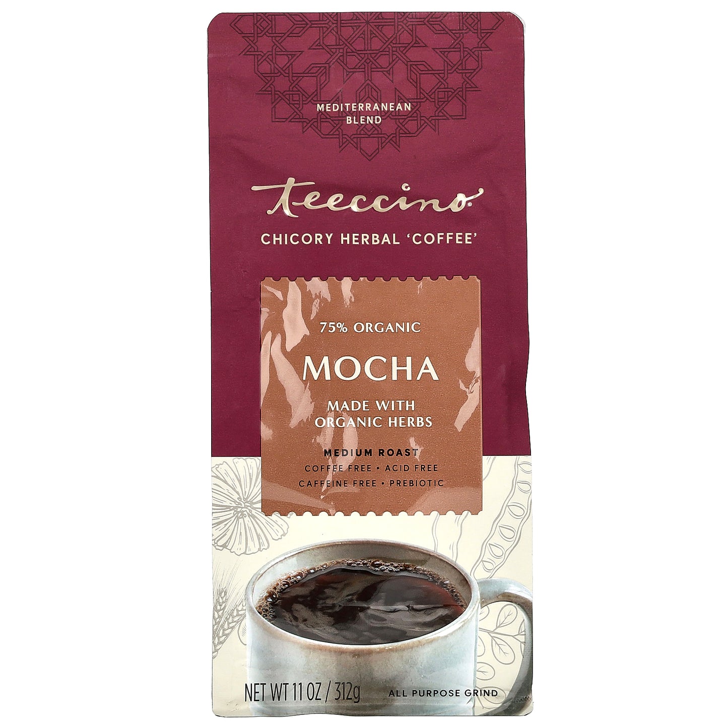 Teeccino, Chicory Herbal Coffee, Mocha, Medium Roast, Caffeine Free, 11 oz (312 g)