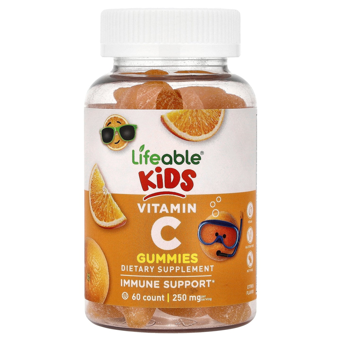 Lifeable, Kids Vitamin C Gummies, Natural Citrus, 60 Gummies (125 mg per Gummy)
