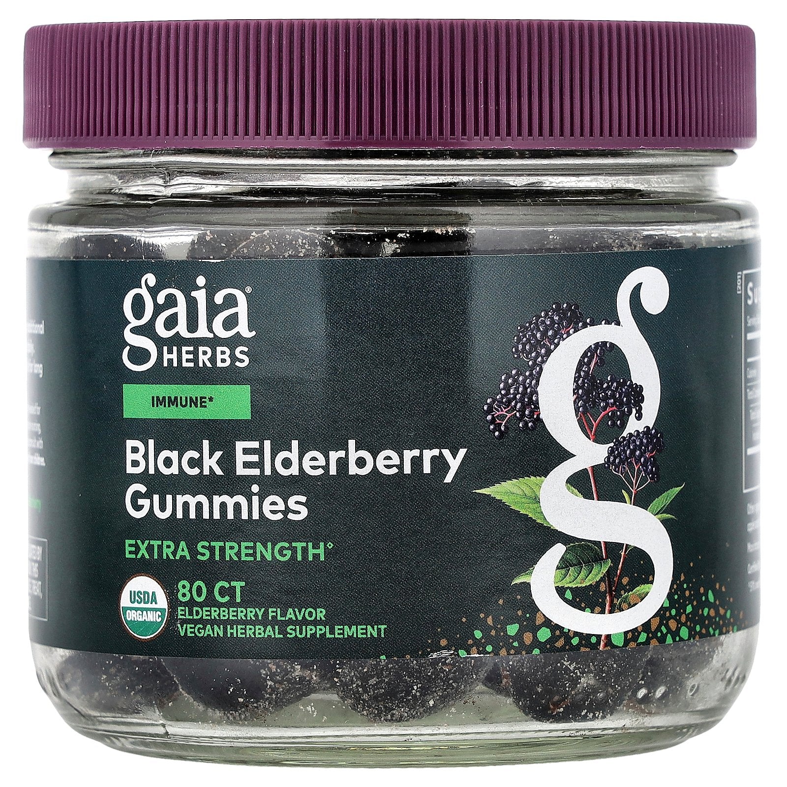 Gaia Herbs, Black Elderberry Gummies, 80 Gummies