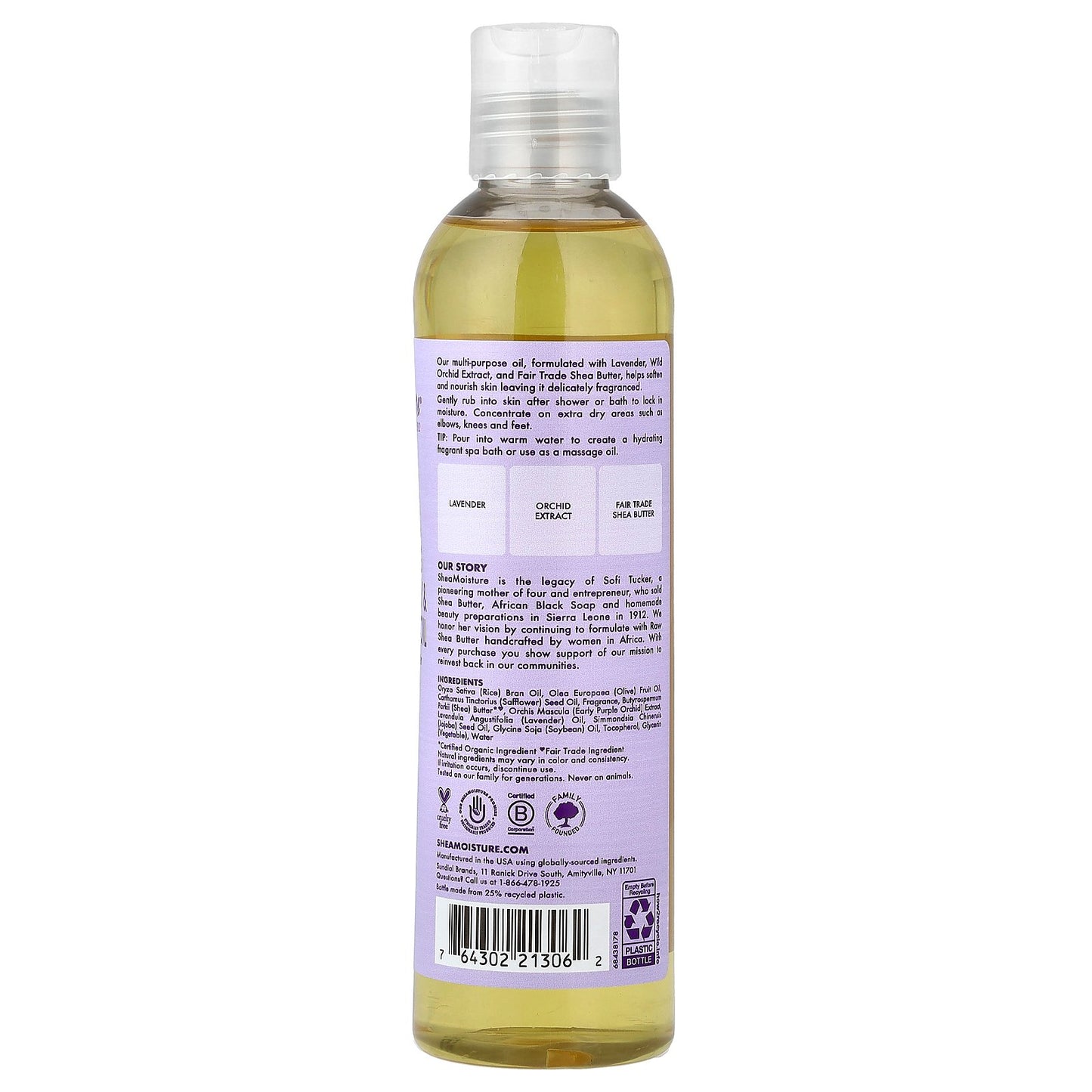 SheaMoisture, Calming Bath, Body & Massage Oil, Delicate Skin, Lavender & Wild Orchid, 8 fl oz (237 ml)