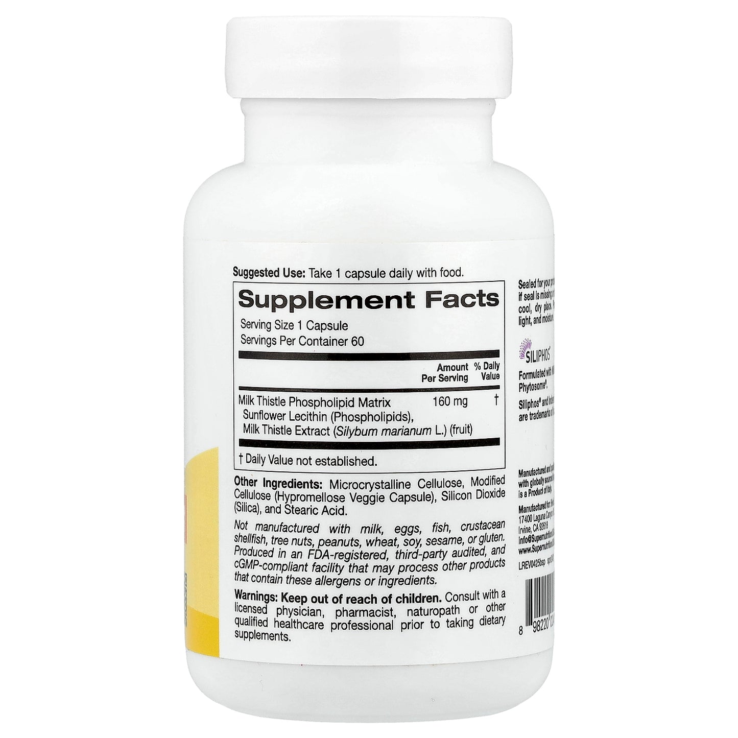 Super Nutrition, Milk Thistle Phytosome, 160 mg, 60 Veggie Capsules