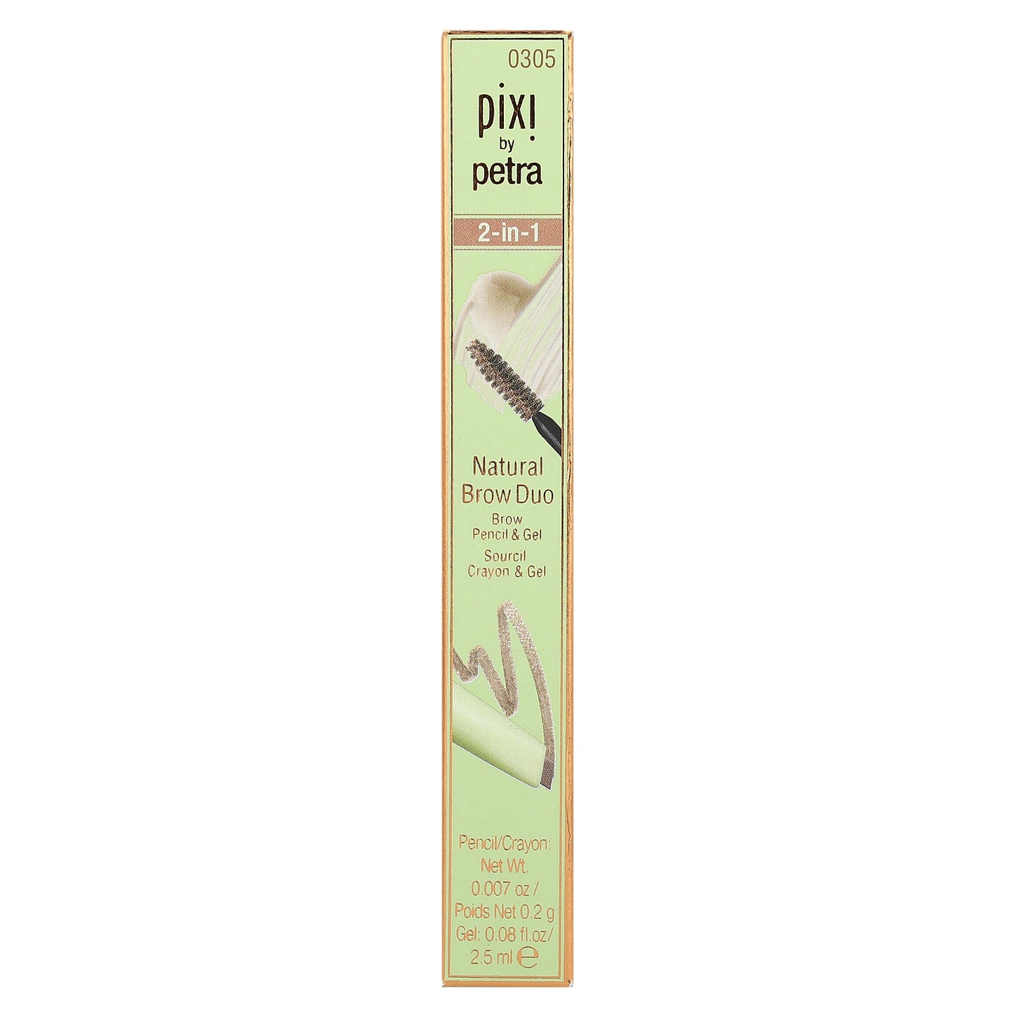 Pixi Beauty, 2-In-1 Natural Brow Duo, Brow Pencil & Gel, 0305  Natural Brown, 1 Count