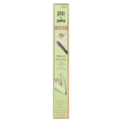 Pixi Beauty, 2-In-1 Natural Brow Duo, Brow Pencil & Gel, 0305  Natural Brown, 1 Count