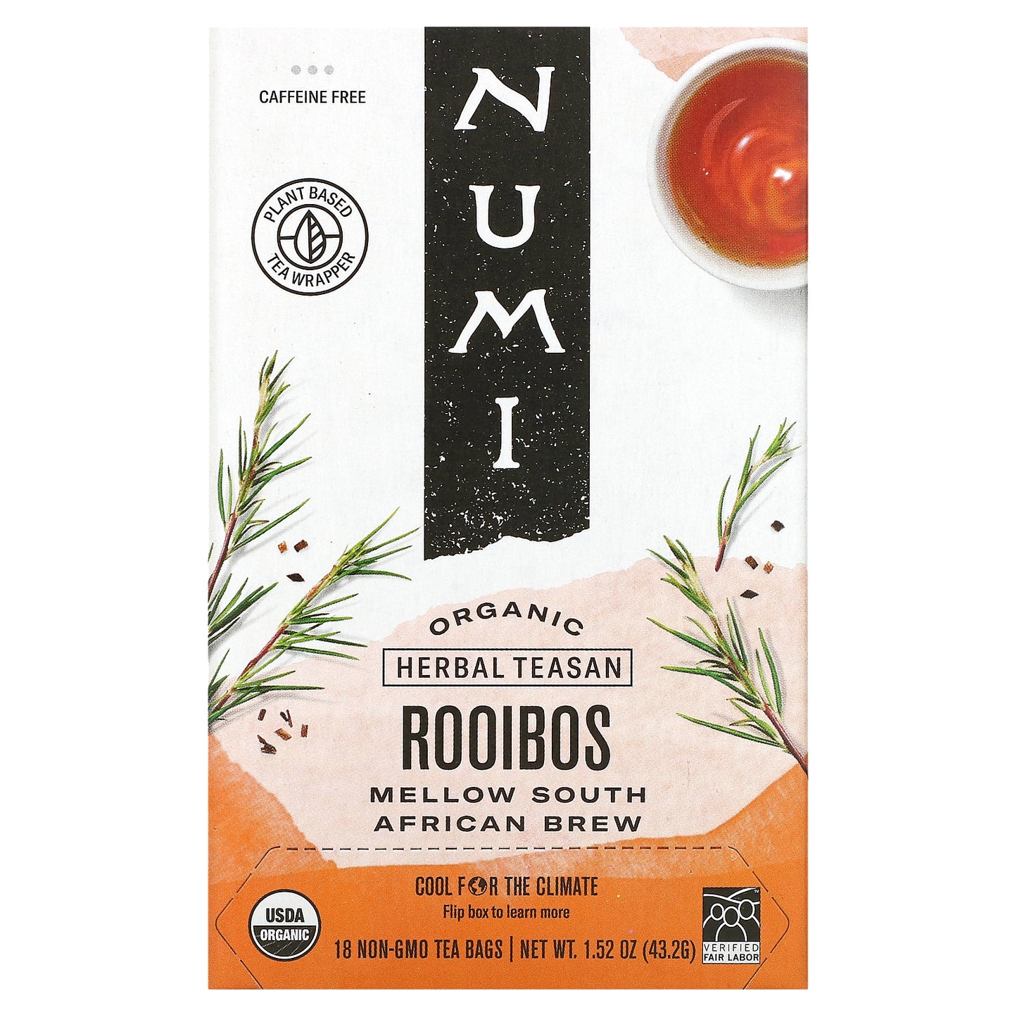 Numi Tea, Organic Herbal Teasan, Rooibos, Caffeine Free, 18 Tea Bags, 1.52 oz (43.2 g)