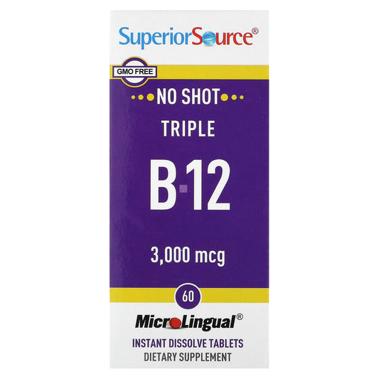 Superior Source, Triple B-12, 3,000 mcg, 60 MicroLingual Instant Dissolve Tablets